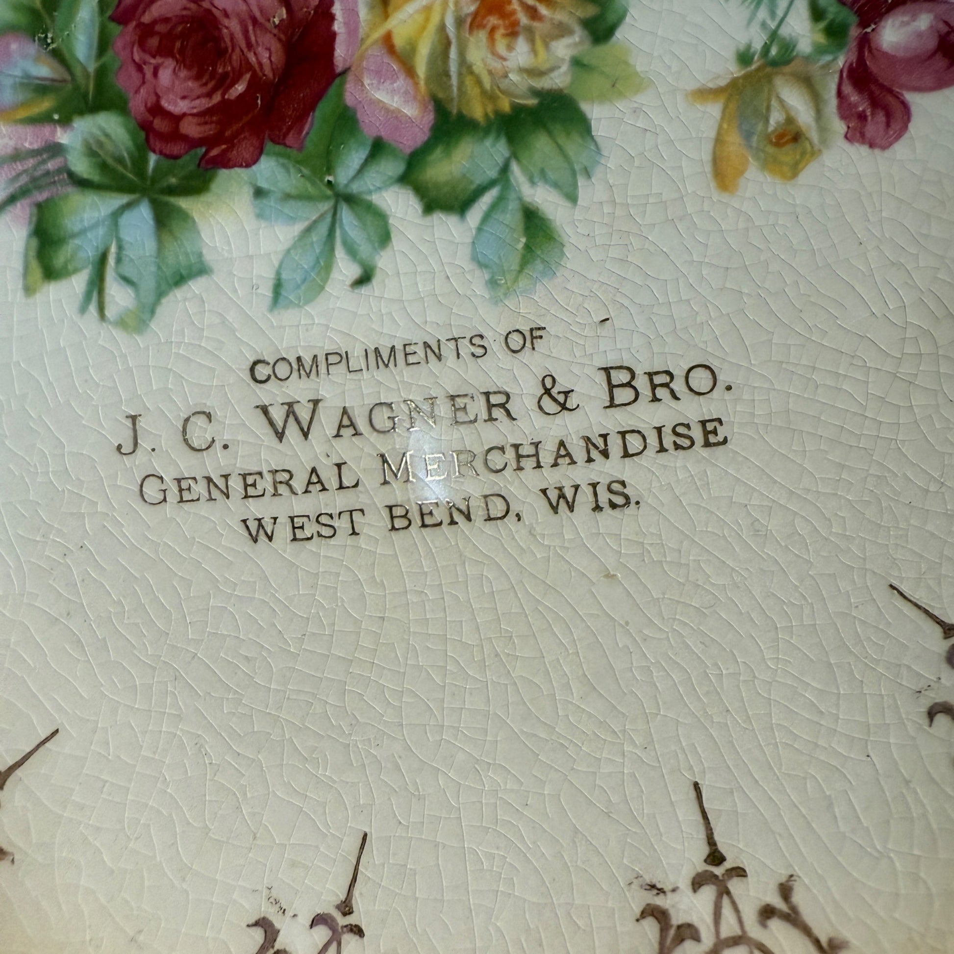 Vintage J.C. Wagner General Store Advertising Plate Dish West Bend Wisconsin