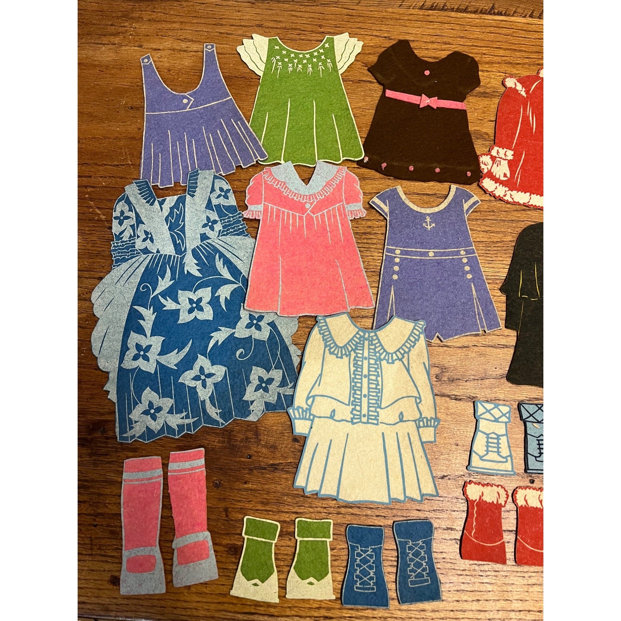 Vintage 1920s Felt Stick-On Dresses Outfits for Cardboard Paper Doll Lot