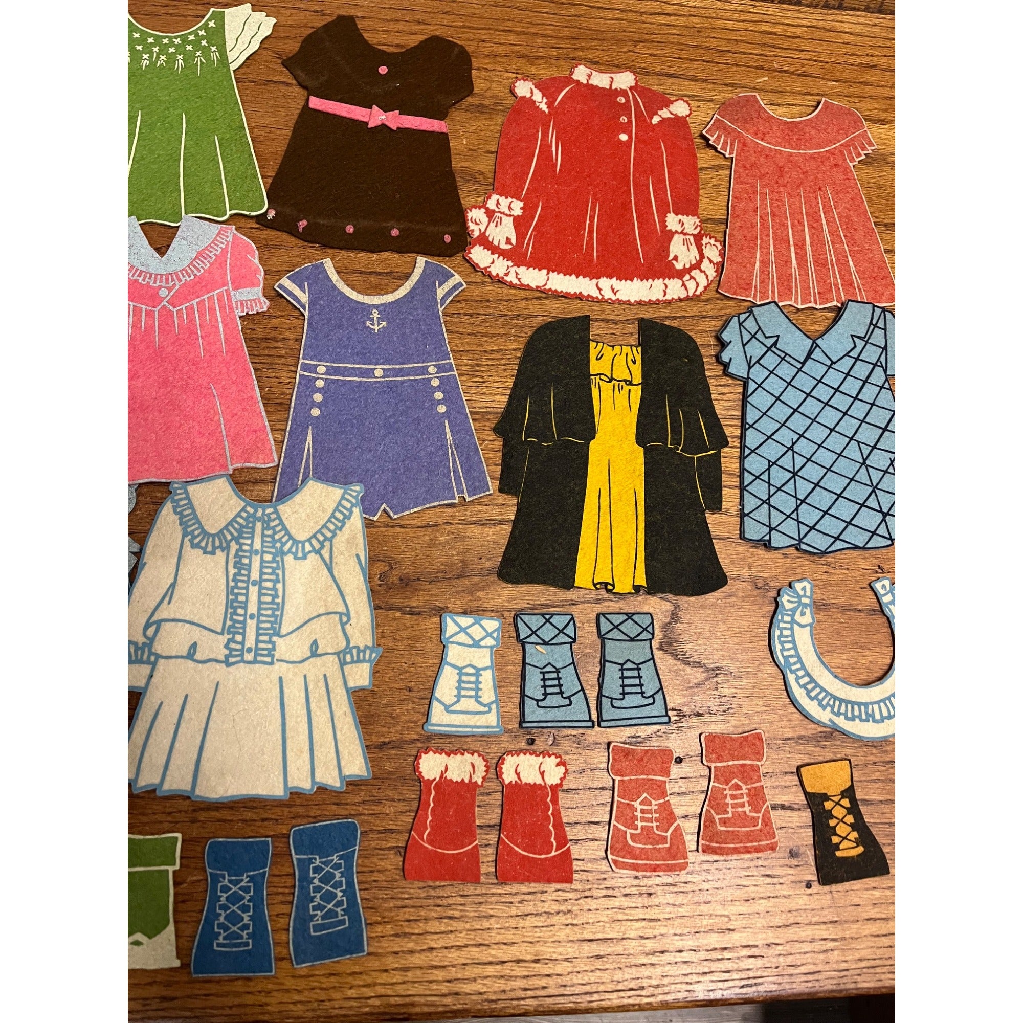 Vintage 1920s Felt Stick-On Dresses Outfits for Cardboard Paper Doll Lot