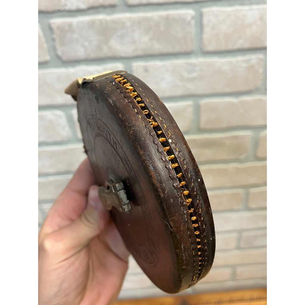 Antique Keuffel & Esser Dartmouth 100ft Cloth Tape Measure Leather Bound As-Is
