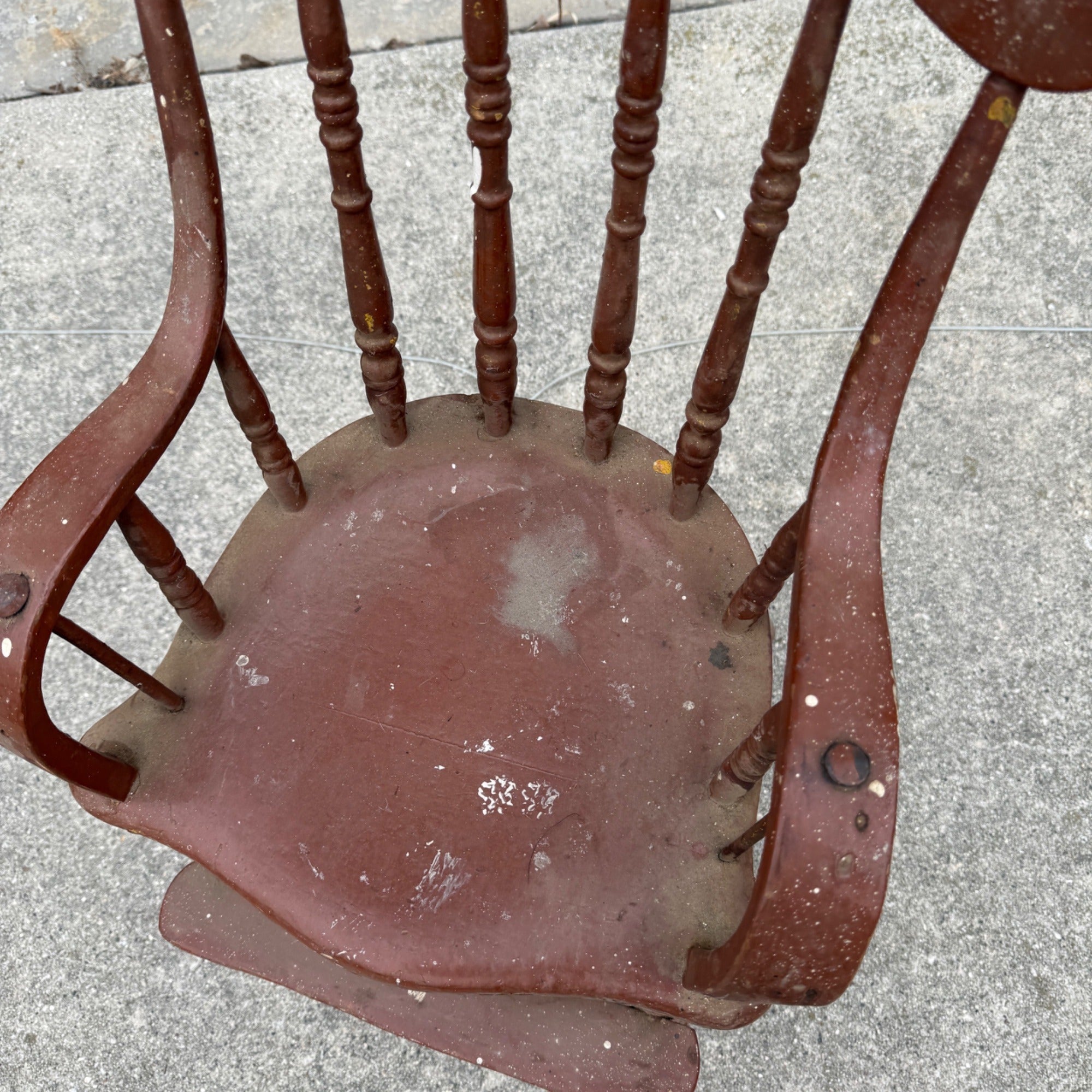 Antique Vintage Primitive Red Painted Child's High Chair Wooden Seat Decor Plant