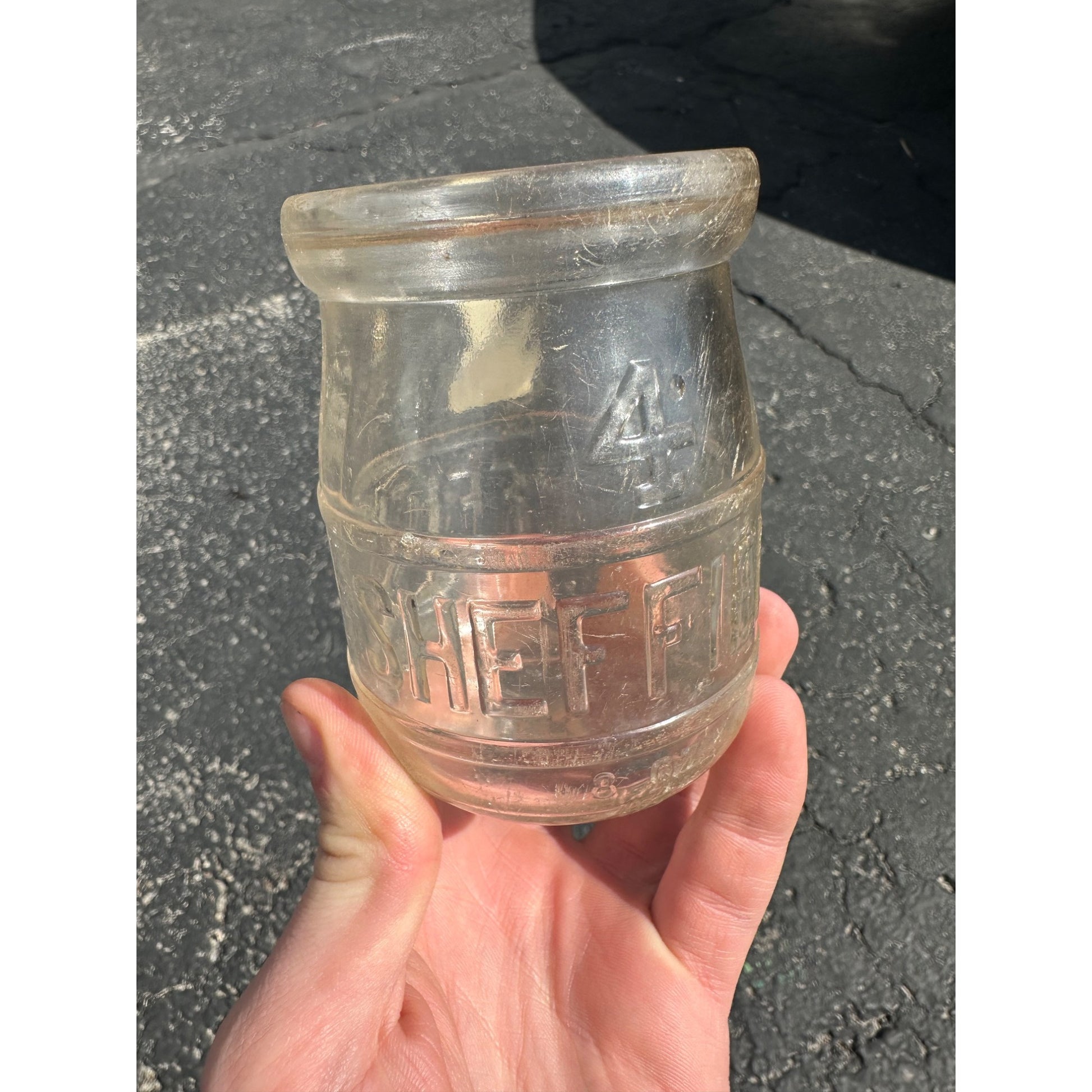 Vintage Sheffield Dairy Pint Embossed Glass Milk or Sour Cream Jar Bottle