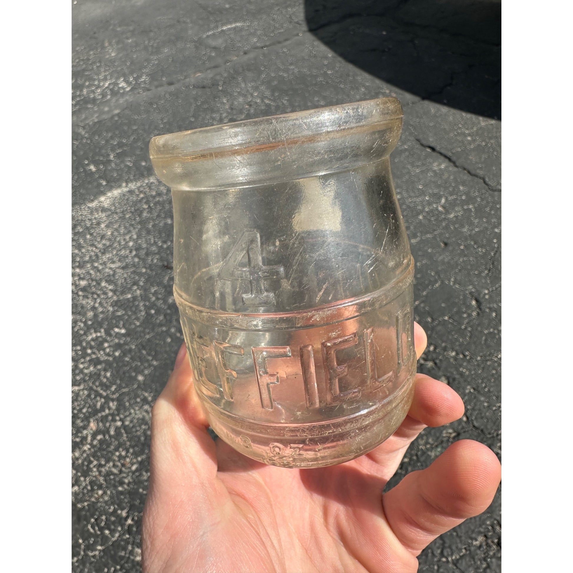 Vintage Sheffield Dairy Pint Embossed Glass Milk or Sour Cream Jar Bottle