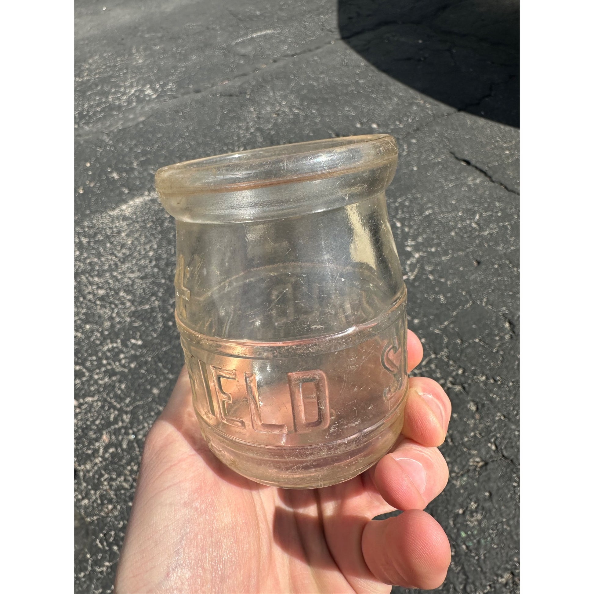 Vintage Sheffield Dairy Pint Embossed Glass Milk or Sour Cream Jar Bottle