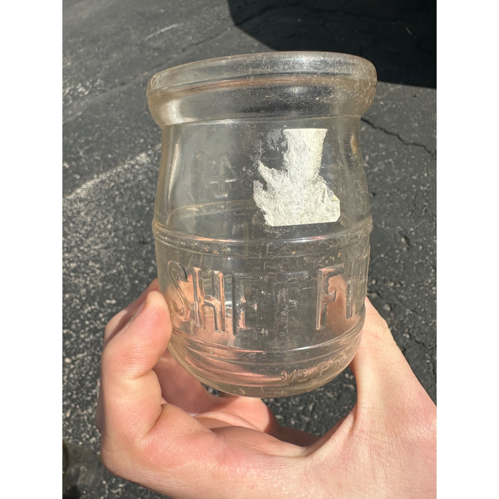 Vintage Sheffield Dairy Pint Embossed Glass Milk or Sour Cream Jar Bottle