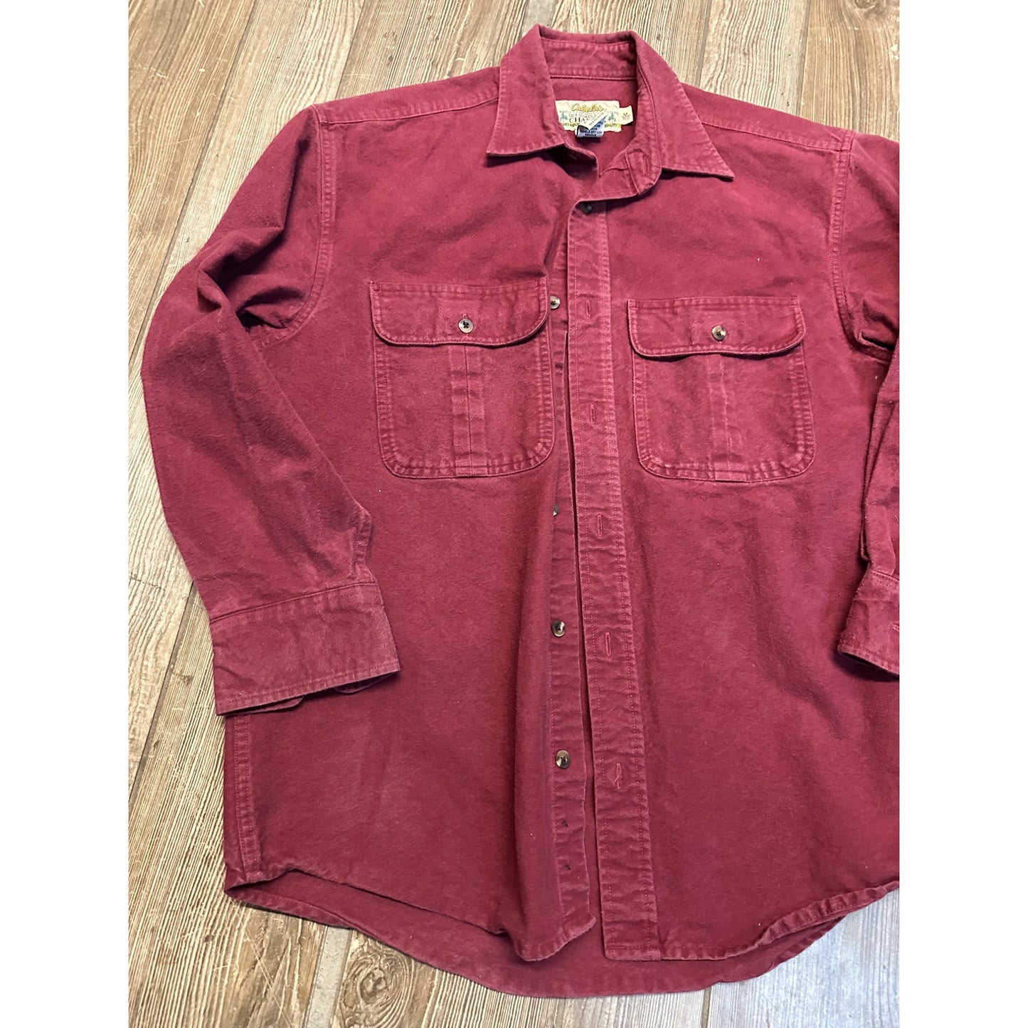 Vintage Cabelas Shirt Men's M Red Chamois Long Sleeve Button Shirt 90s Deerskin