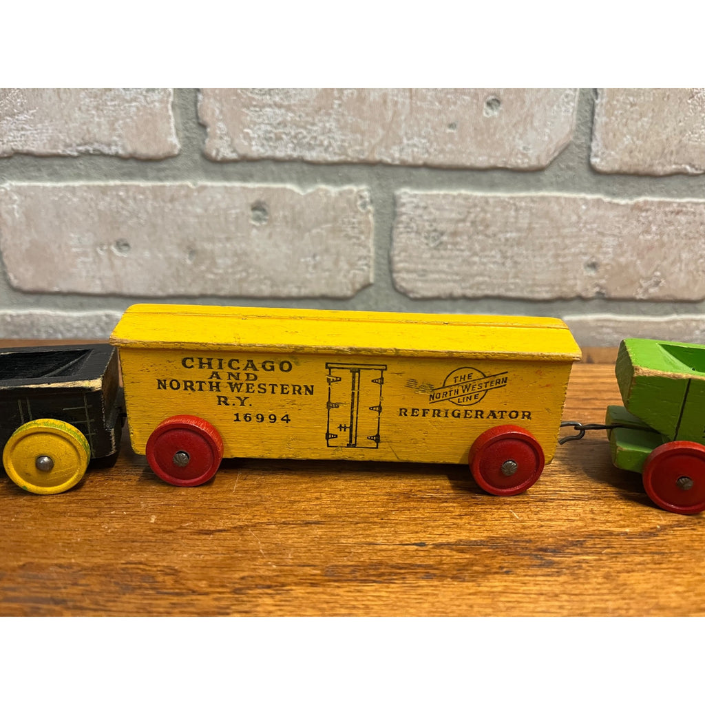 Vintage 1950s Strombecker Lines Railroad 6pc Wooden Toy Train Engine Set