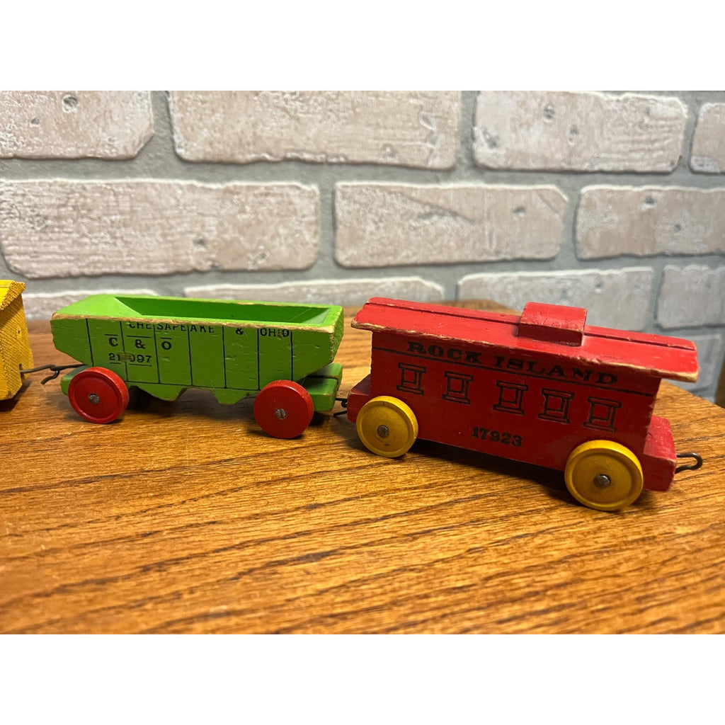 Vintage 1950s Strombecker Lines Railroad 6pc Wooden Toy Train Engine Set