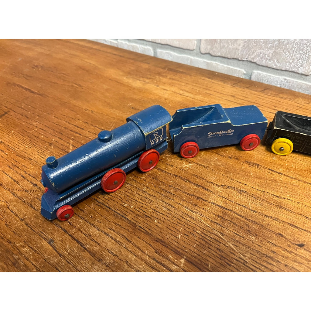 Vintage 1950s Strombecker Lines Railroad 6pc Wooden Toy Train Engine Set