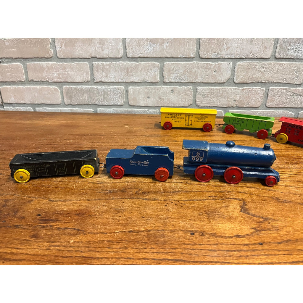 Vintage 1950s Strombecker Lines Railroad 6pc Wooden Toy Train Engine Set