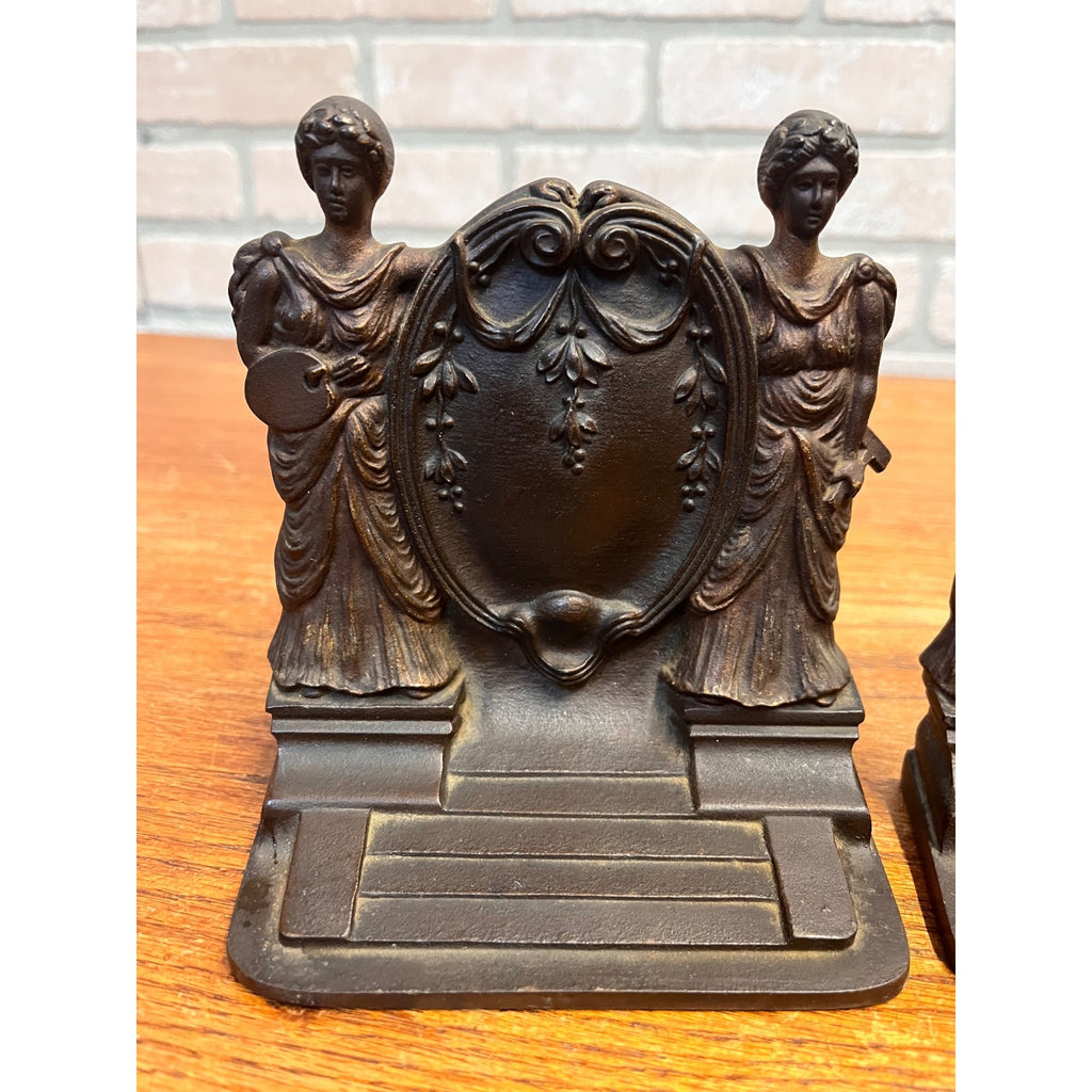 RARE Antique Bradley & Hubbard Lady Oil Painter & Sculptor Cast Iron Bookends Neoclassical Pair