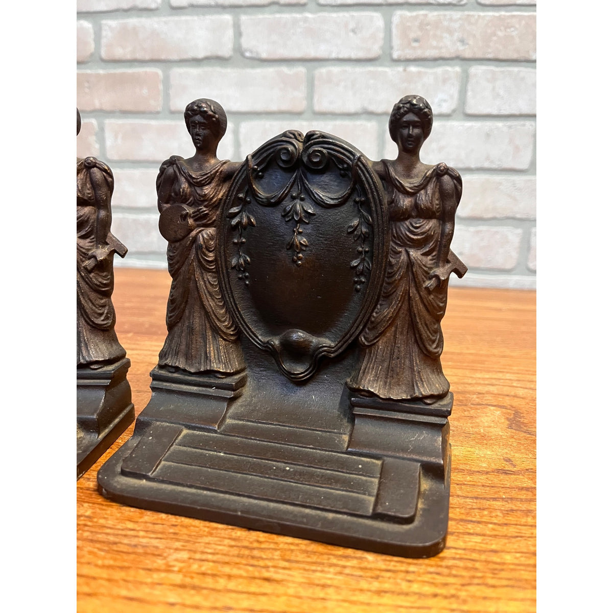 RARE Antique Bradley & Hubbard Lady Oil Painter & Sculptor Cast Iron Bookends Neoclassical Pair