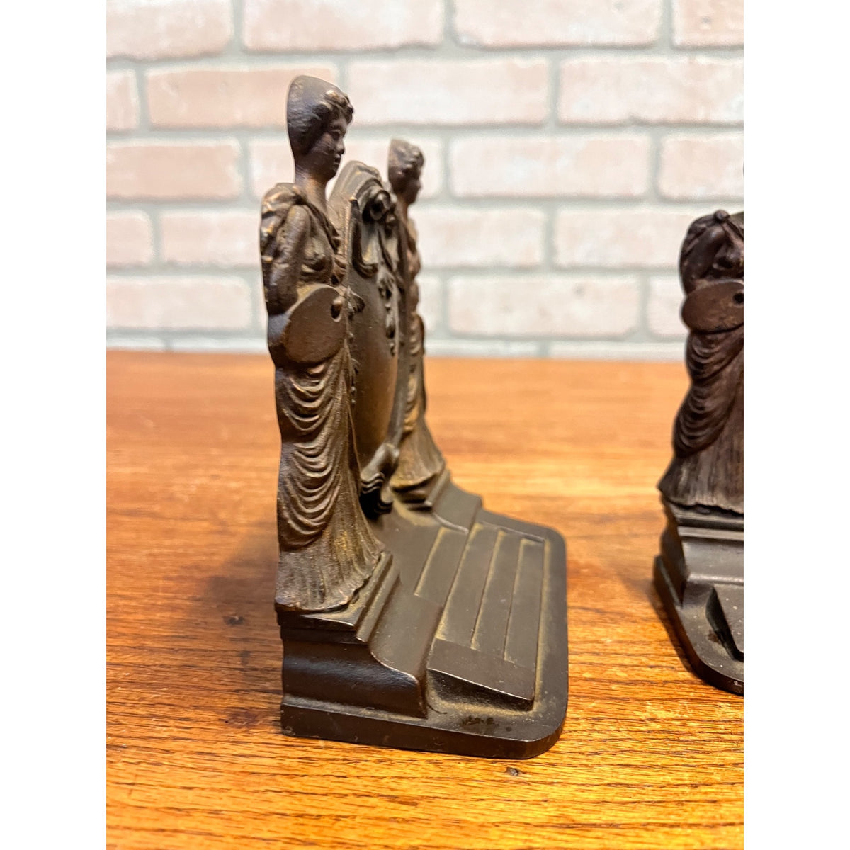RARE Antique Bradley & Hubbard Lady Oil Painter & Sculptor Cast Iron Bookends Neoclassical Pair