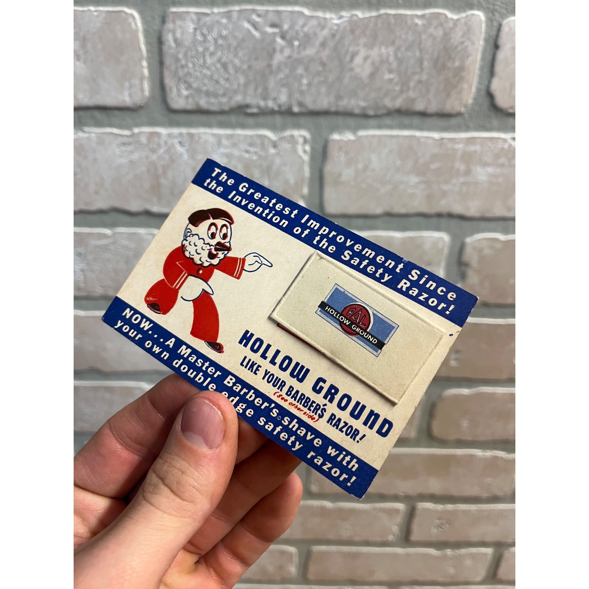 Vintage PAL Hollow Ground Safety Razor Blade Advertisement Sample Card Barber