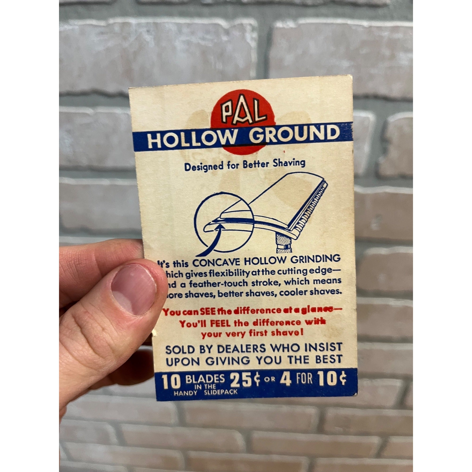 Vintage PAL Hollow Ground Safety Razor Blade Advertisement Sample Card Barber