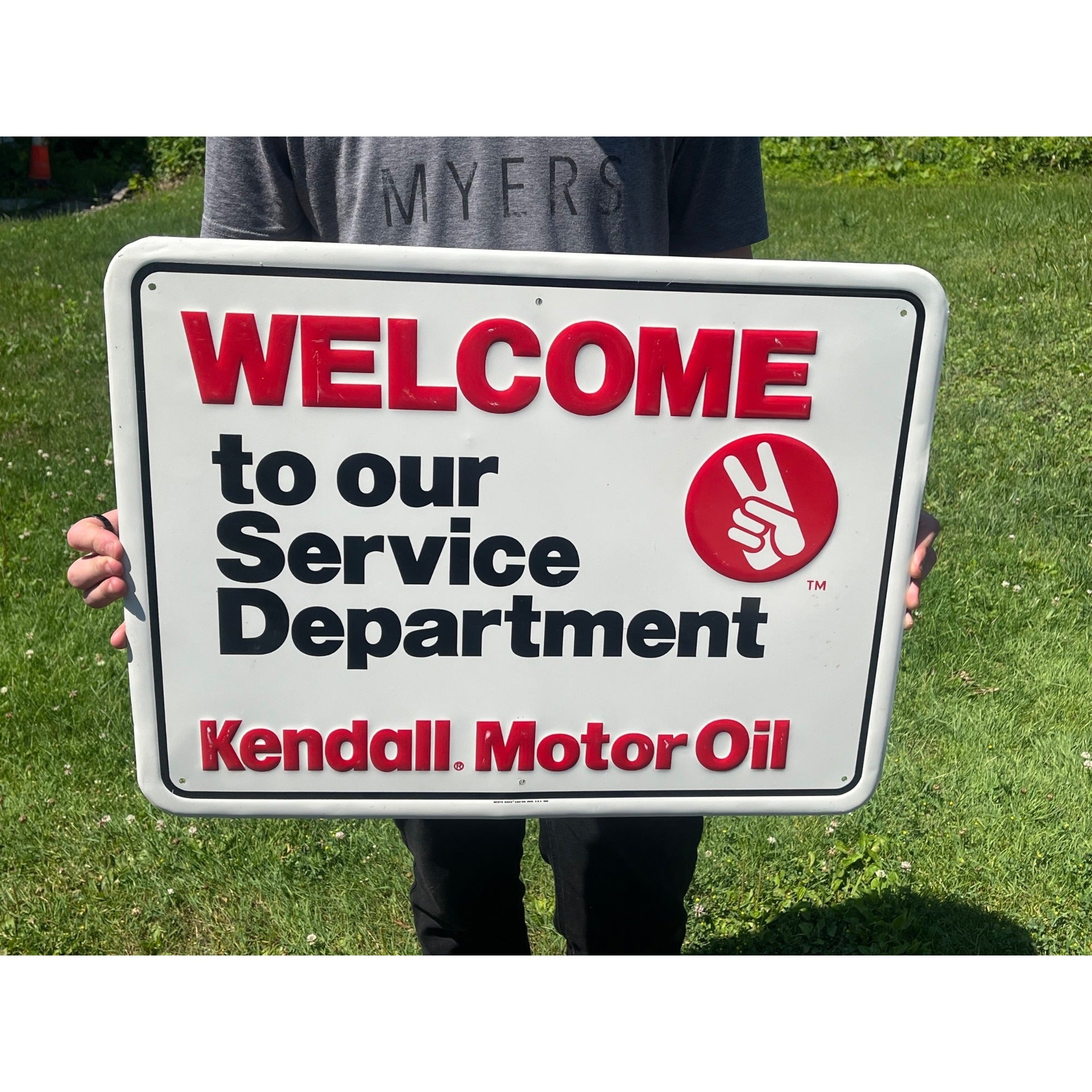 Vintage Kendall Motor Oil "Welcome" Embossed Sign Scioto Gas Service Station Garage