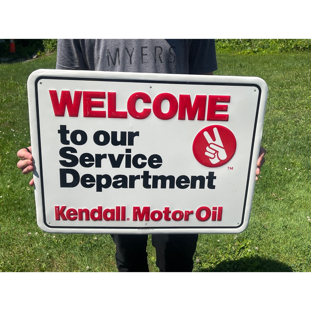 Vintage Kendall Motor Oil "Welcome" Embossed Sign Scioto Gas Service Station Garage