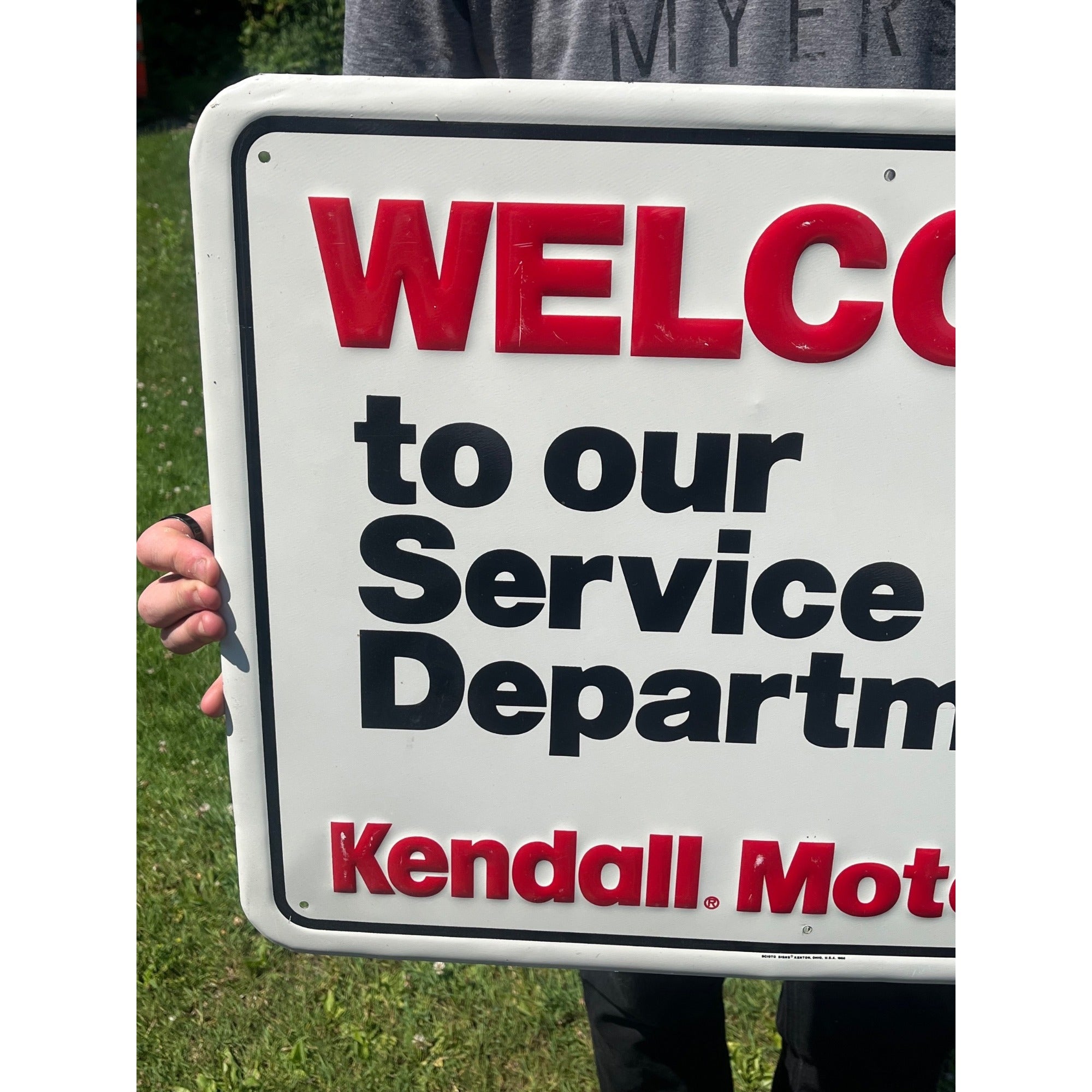 Vintage Kendall Motor Oil "Welcome" Embossed Sign Scioto Gas Service Station Garage