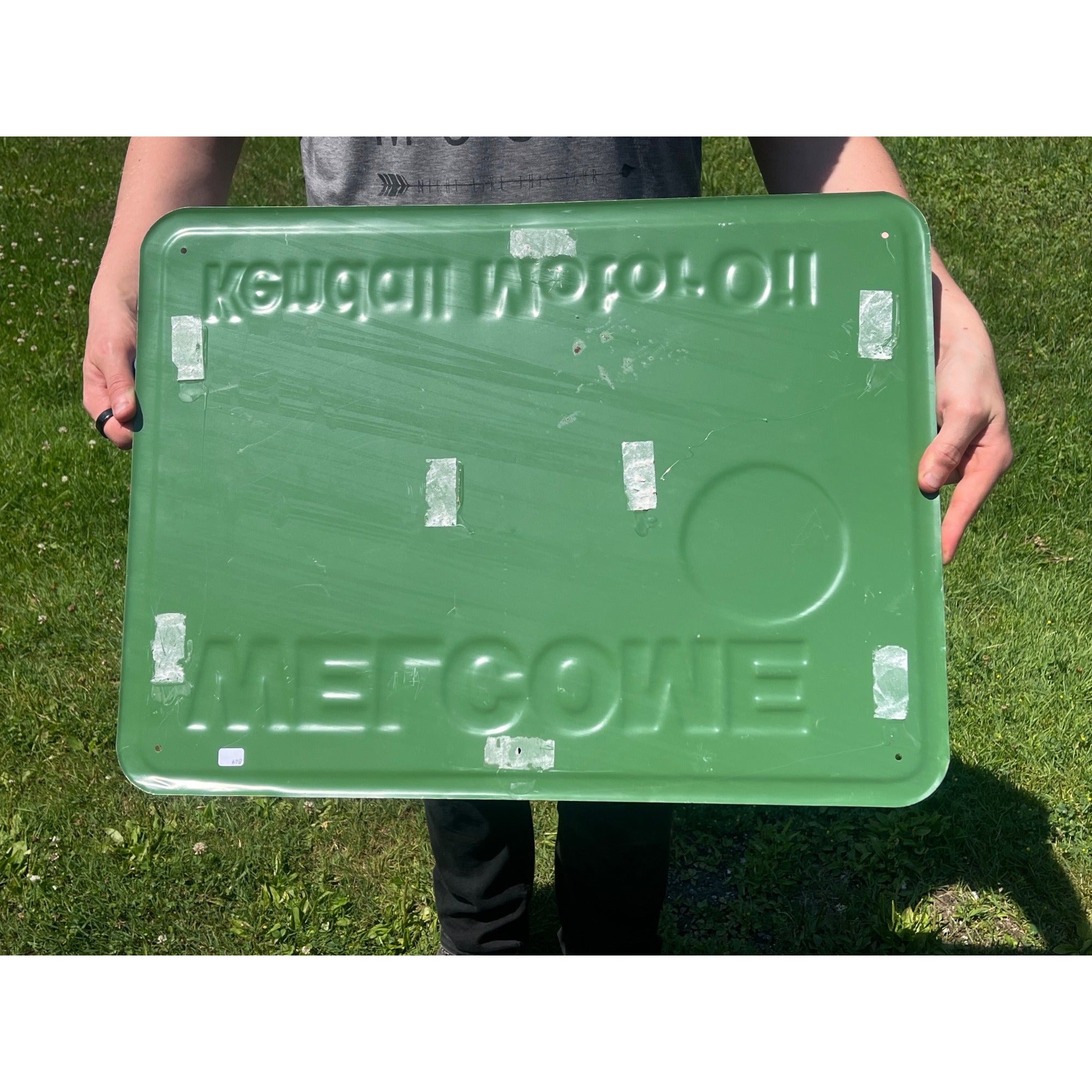 Vintage Kendall Motor Oil "Welcome" Embossed Sign Scioto Gas Service Station Garage