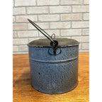Antique Primitive Gray Enamel Graniteware Berry Bucket / Lunch Pail Lidded Farmhouse Decor