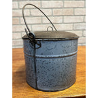 Antique Primitive Gray Enamel Graniteware Berry Bucket / Lunch Pail Lidded Farmhouse Decor