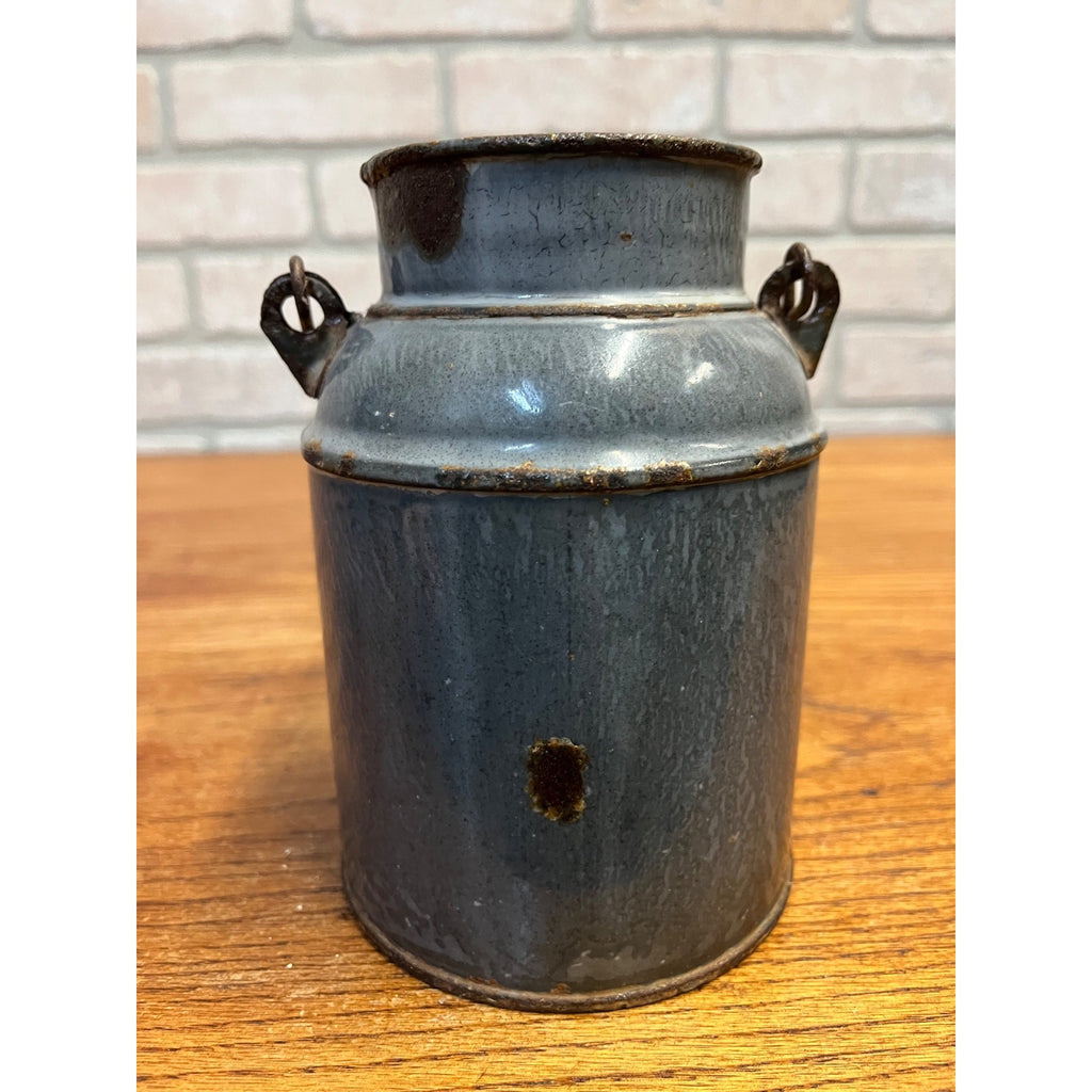 Antique Primitive Grey Graniteware Enamelware Cream Milk Can Pail Farmhouse Kitchen Decor