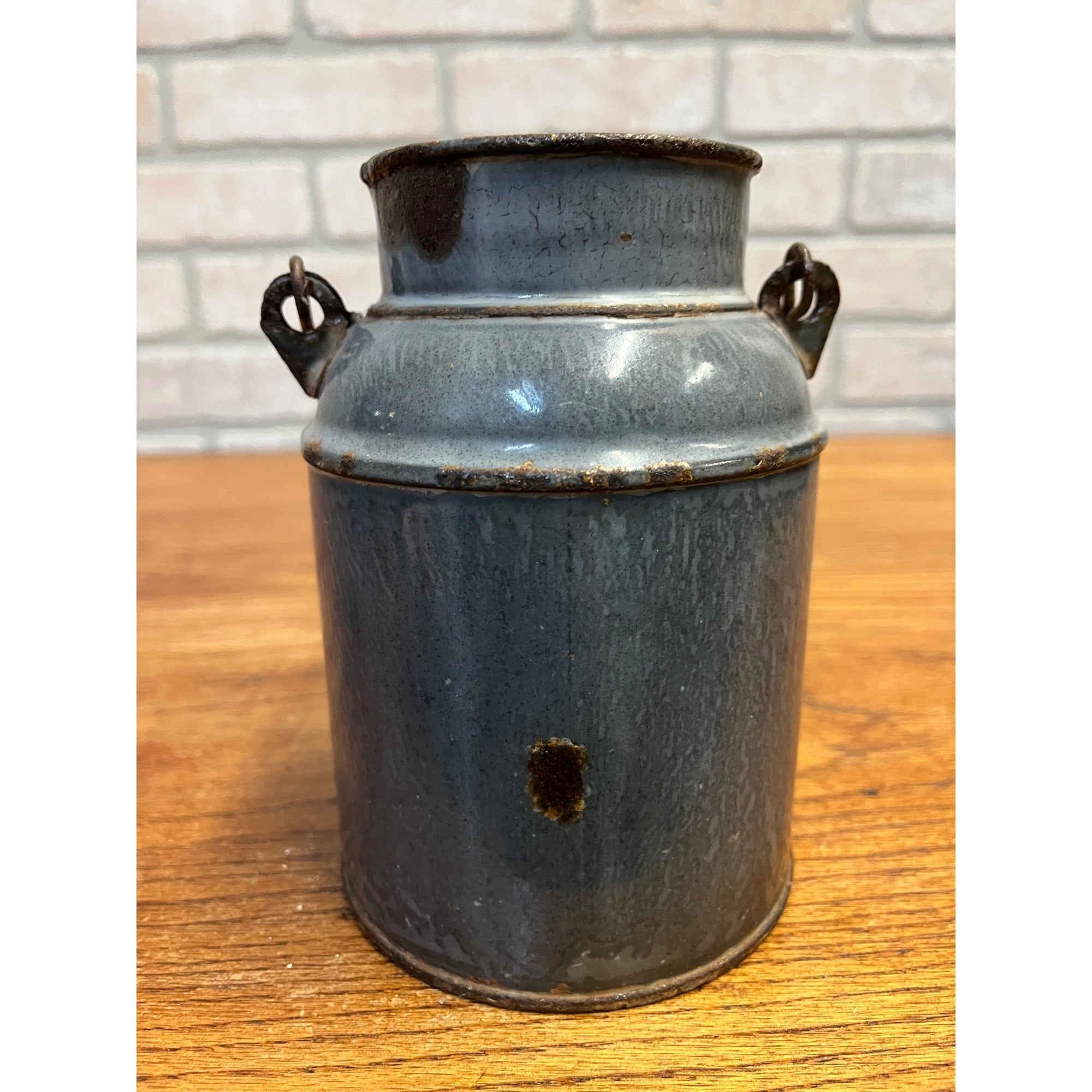 Antique Primitive Grey Graniteware Enamelware Cream Milk Can Pail Farmhouse Kitchen Decor