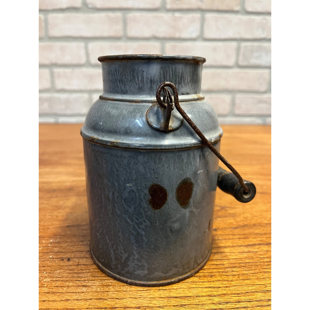 Antique Primitive Grey Graniteware Enamelware Cream Milk Can Pail Farmhouse Kitchen Decor