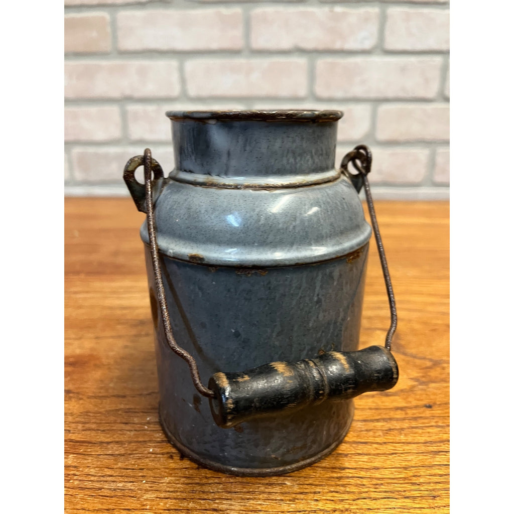 Antique Primitive Grey Graniteware Enamelware Cream Milk Can Pail Farmhouse Kitchen Decor