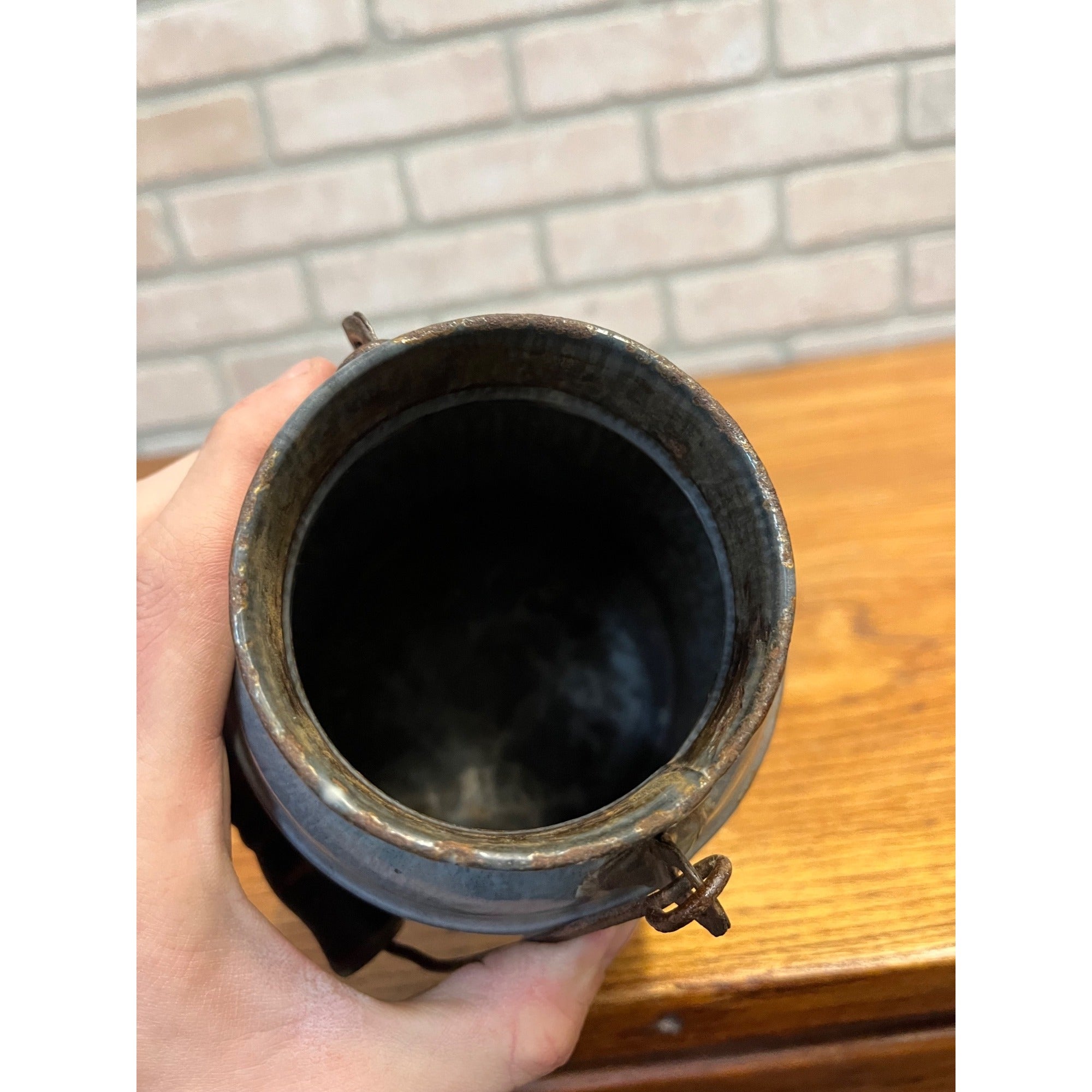 Antique Primitive Grey Graniteware Enamelware Cream Milk Can Pail Farmhouse Kitchen Decor