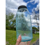 Antique 1858 Mason's Patent Half Gallon Keystone  Jar Bold Marked #50 Jar 1800s Blue Aqua