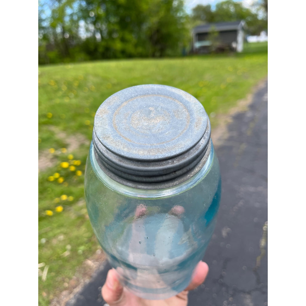 Antique 1858 Mason's Patent Half Gallon Keystone  Jar Bold Marked #50 Jar 1800s Blue Aqua