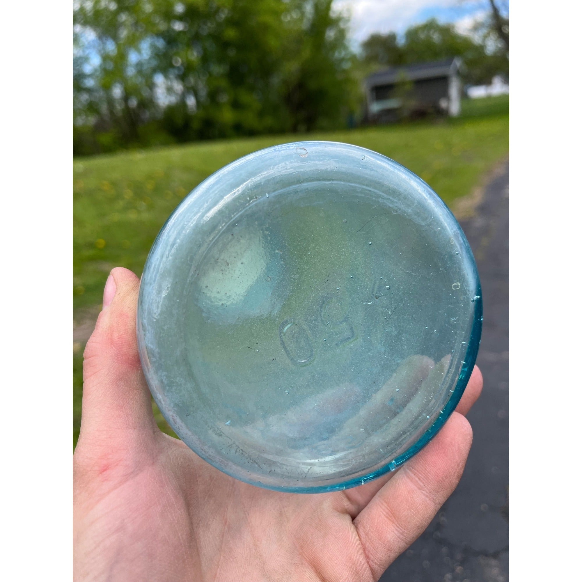 Antique 1858 Mason's Patent Half Gallon Keystone  Jar Bold Marked #50 Jar 1800s Blue Aqua