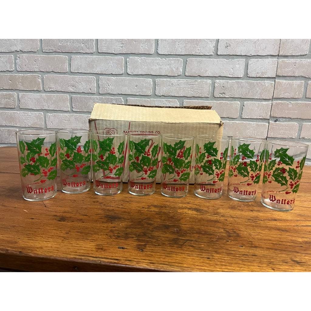Vintage 1950s Walter's Beer Christmas Glasses Set of (8) w/ Box Eau Claire WI