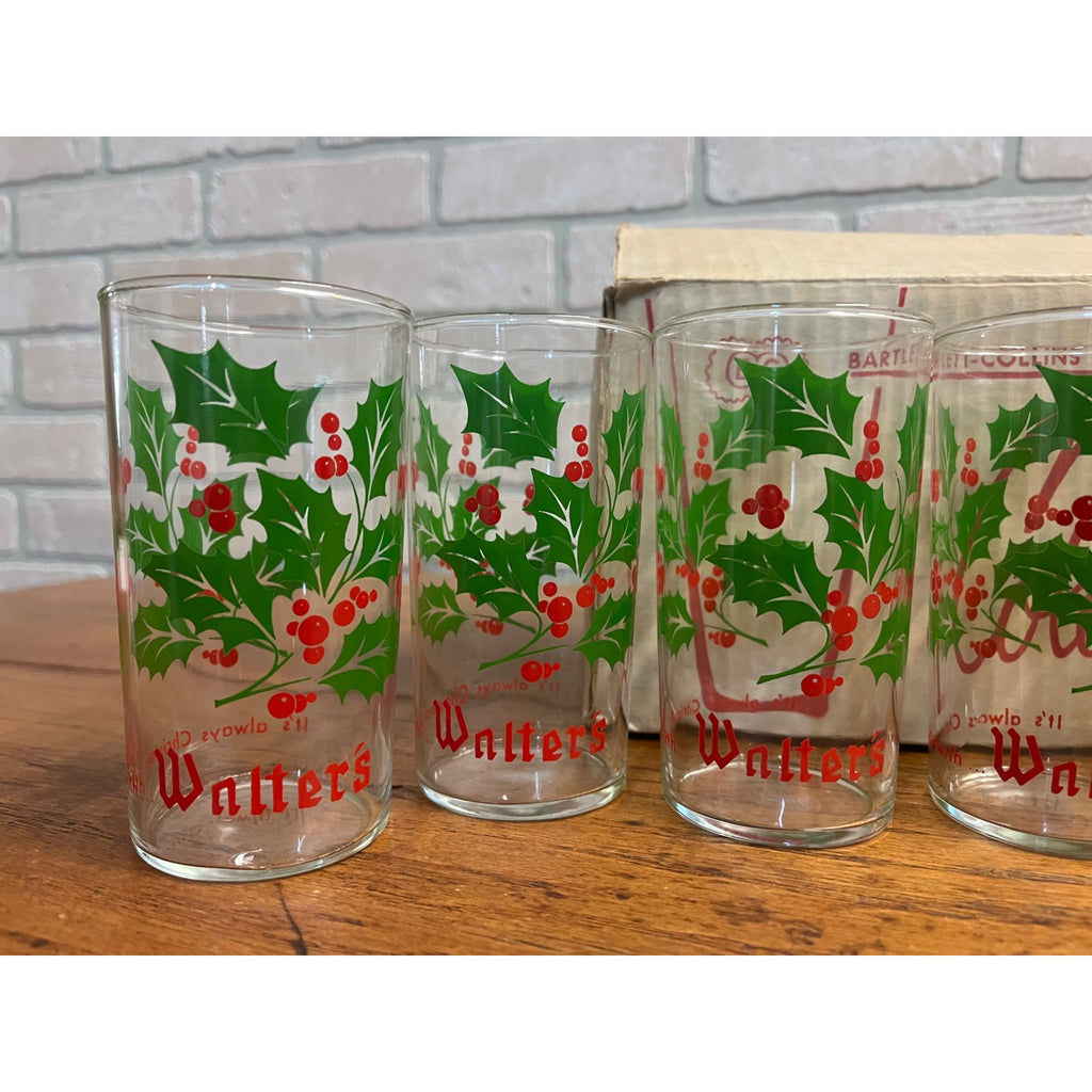 Vintage 1950s Walter's Beer Christmas Glasses Set of (8) w/ Box Eau Claire WI