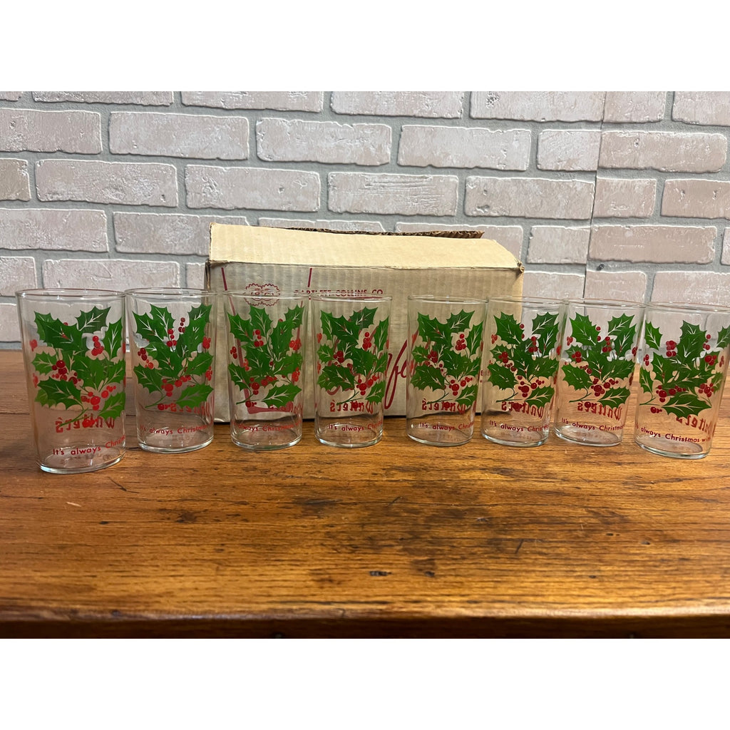 Vintage 1950s Walter's Beer Christmas Glasses Set of (8) w/ Box Eau Claire WI