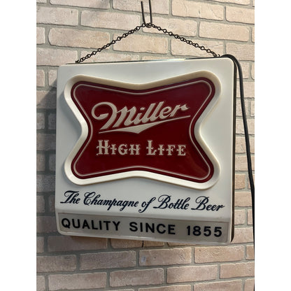 RARE Vintage 1957 Miller High Life Beer Hanging Lighted Clock Bar Sign Advertising