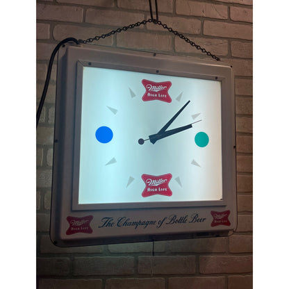 RARE Vintage 1957 Miller High Life Beer Hanging Lighted Clock Bar Sign Advertising