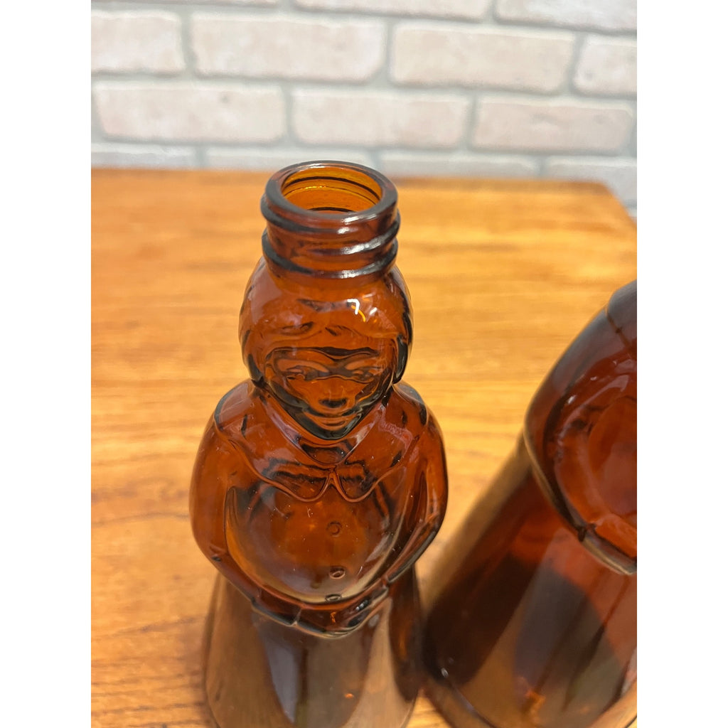 Vintage Mrs Buttersworth Maple Syrup Amber Glass Bottles Lot (2) 10" & 11"
