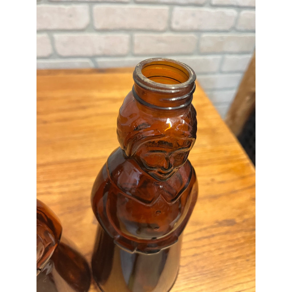 Vintage Mrs Buttersworth Maple Syrup Amber Glass Bottles Lot (2) 10" & 11"