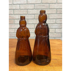 Vintage Mrs Buttersworth Maple Syrup Amber Glass Bottles Lot (2) 10" & 11"