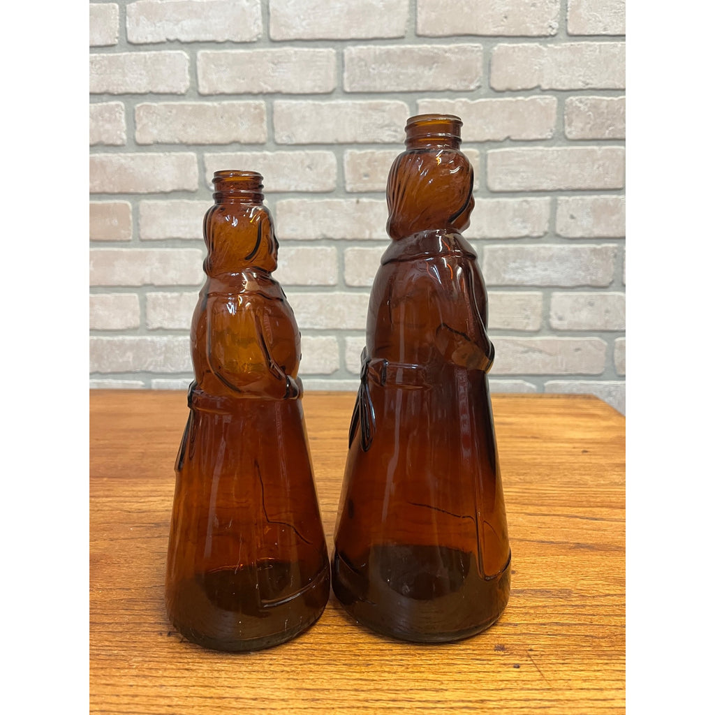 Vintage Mrs Buttersworth Maple Syrup Amber Glass Bottles Lot (2) 10" & 11"
