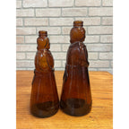 Vintage Mrs Buttersworth Maple Syrup Amber Glass Bottles Lot (2) 10" & 11"