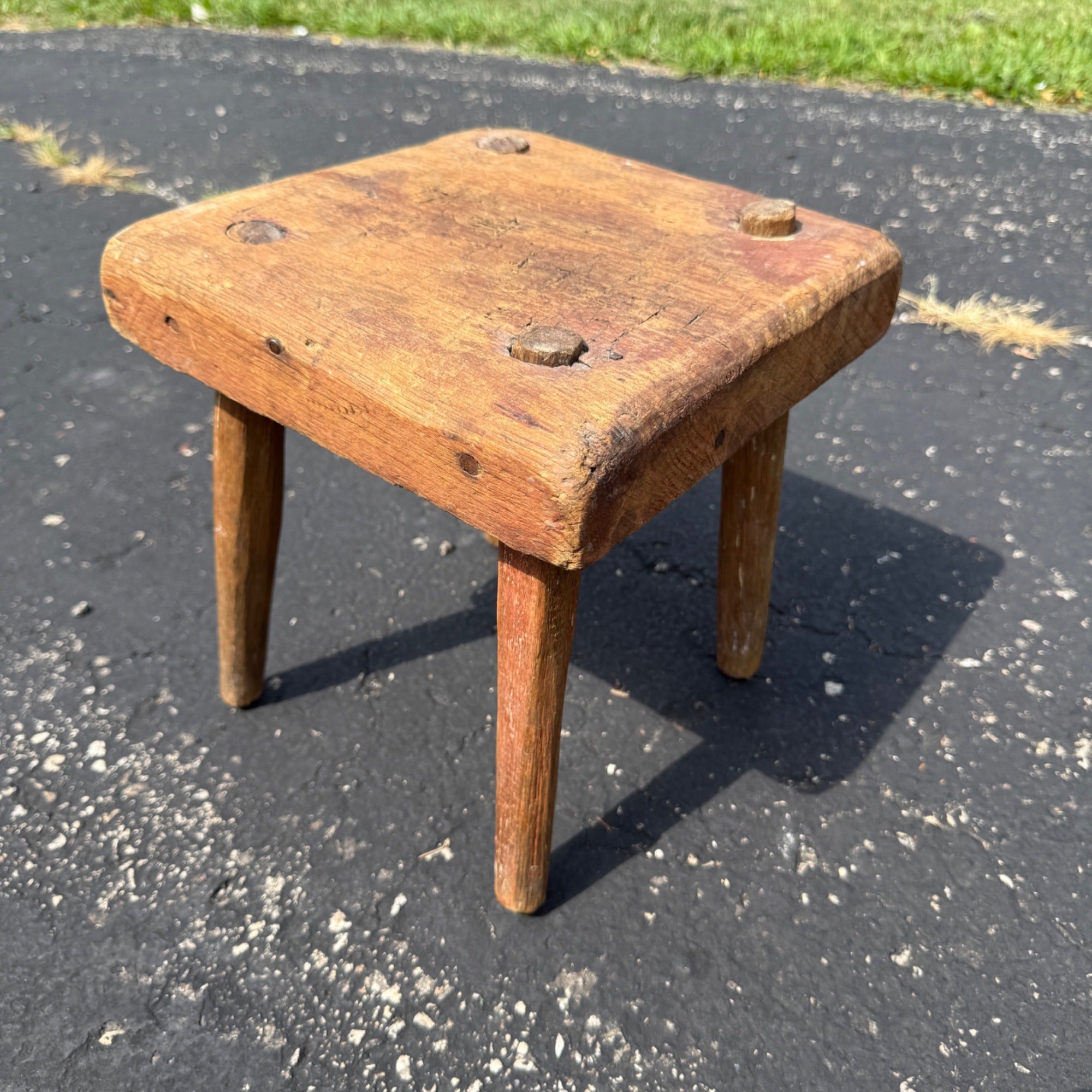 Antique Primitive 19th c. Milking Stool Farm Dairy Wooden AAFA Farmhouse 4-Leg 1800s Decor