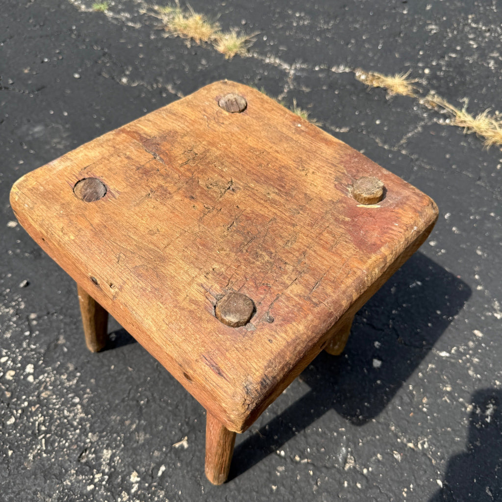 Antique Primitive 19th c. Milking Stool Farm Dairy Wooden AAFA Farmhouse 4-Leg 1800s Decor