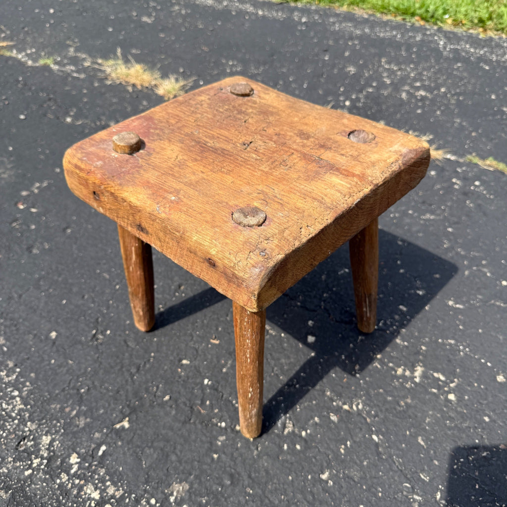Antique Primitive 19th c. Milking Stool Farm Dairy Wooden AAFA Farmhouse 4-Leg 1800s Decor