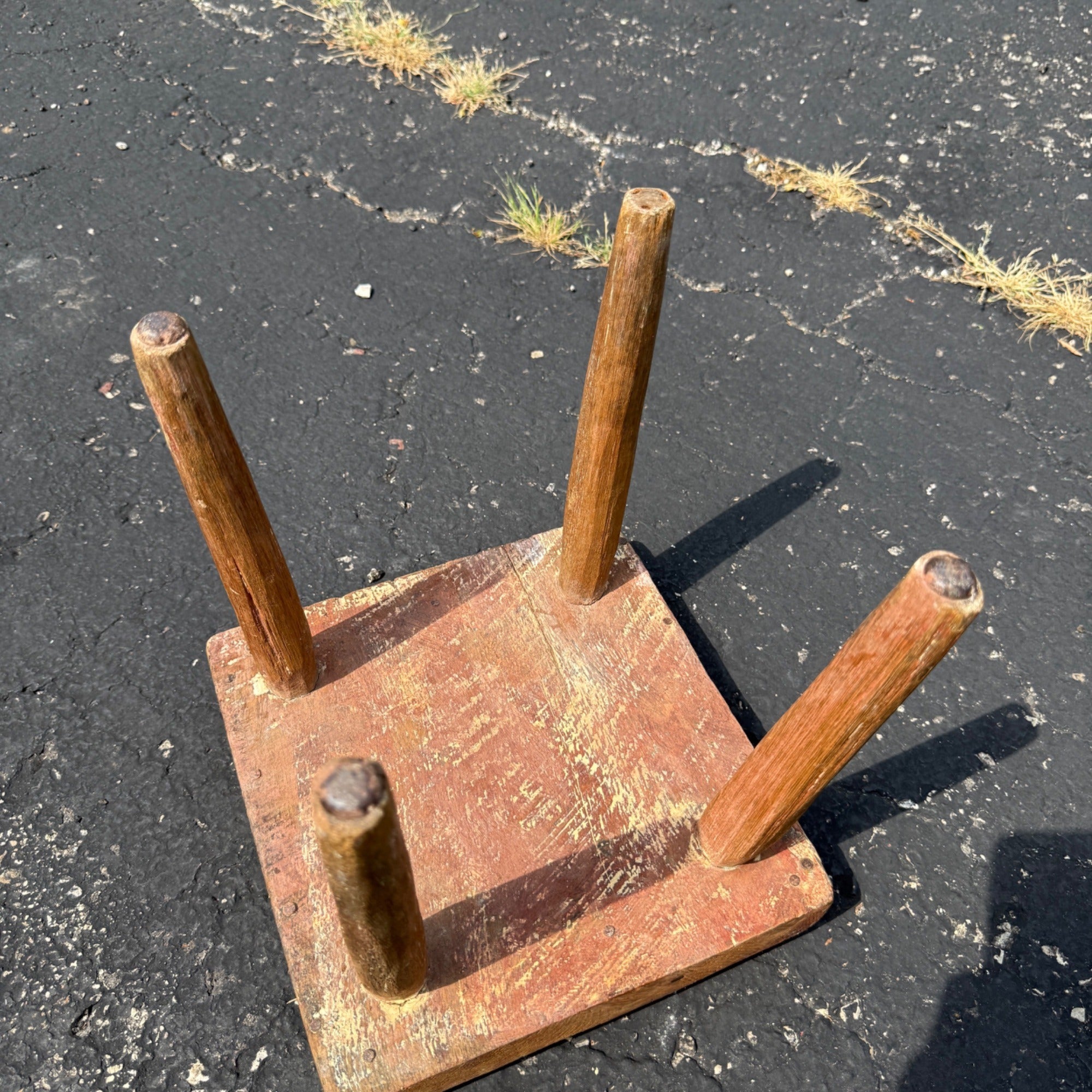 Antique Primitive 19th c. Milking Stool Farm Dairy Wooden AAFA Farmhouse 4-Leg 1800s Decor