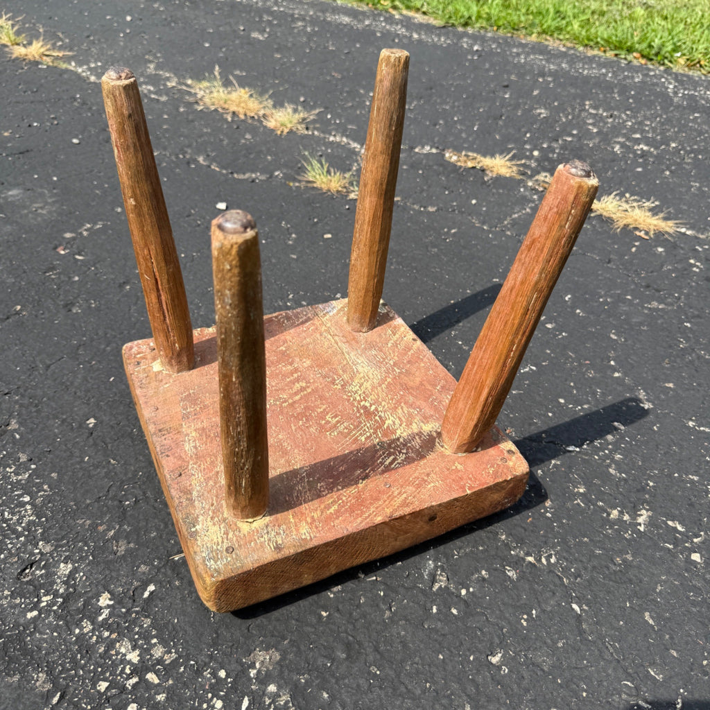 Antique Primitive 19th c. Milking Stool Farm Dairy Wooden AAFA Farmhouse 4-Leg 1800s Decor
