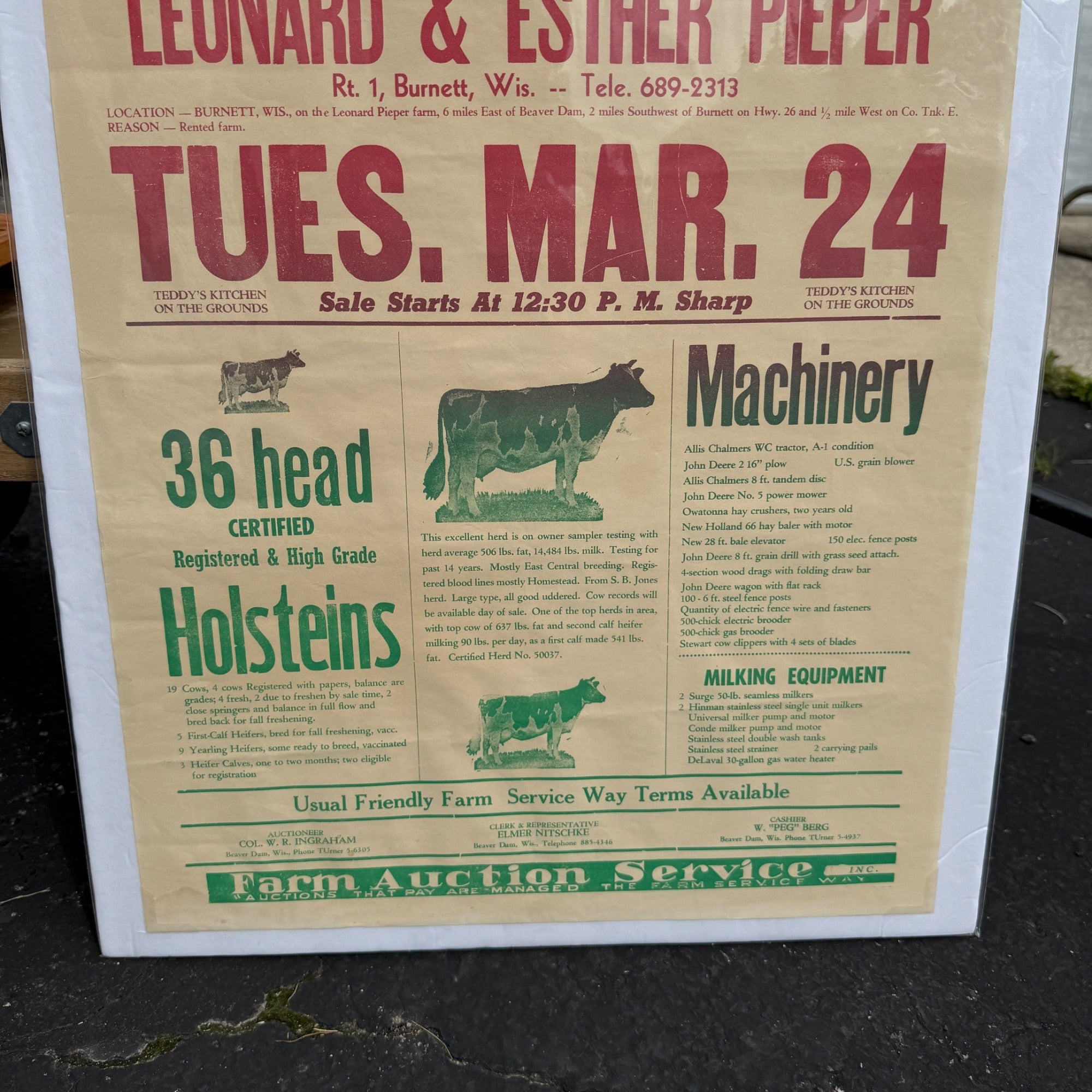 Vintage Wisconsin Farm Livestock Cow Auction Poster Sign Burnett Wis
