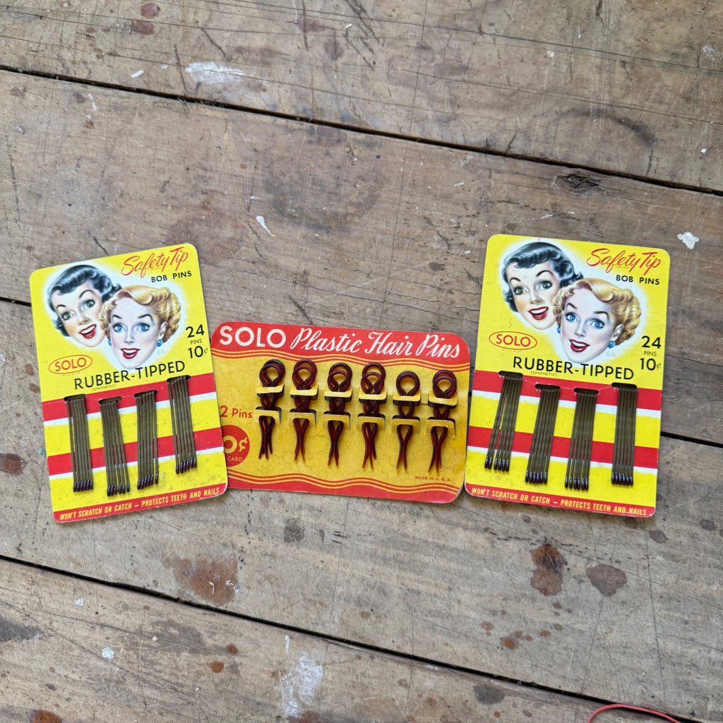 Vintage NOS SOLO Bob Pins Rubber Tip Plastic Hair Pins Display Cards Lot of 3